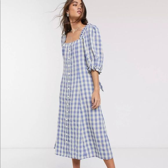 Capulet Dresses & Skirts - Capulet haddie check square neck midi dress in neptune gingham